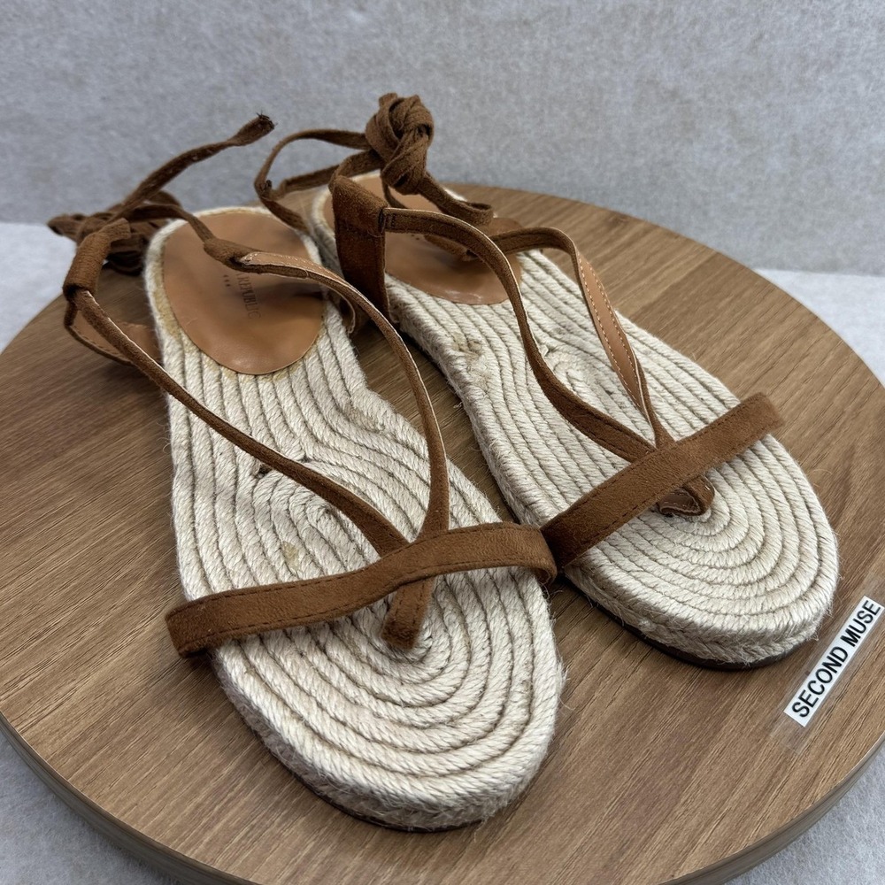 Banana Republic Sandals Shoes Womens‎ Size 7 Brown Strappy Espadrille Tie Ankle
